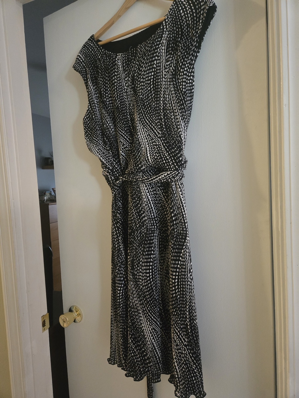 Black & White Midi Dress with Tie Waist